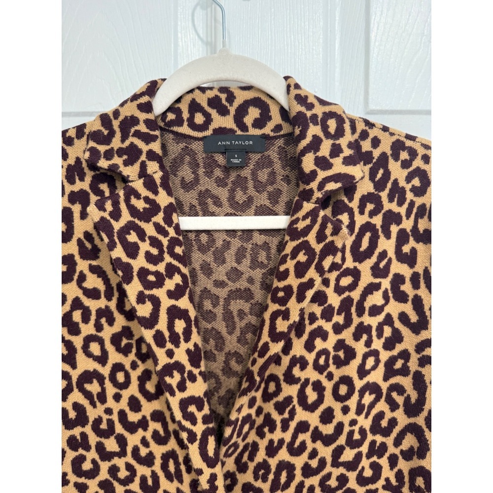 Ann Taylor Leopard Print Knit Blazer Cardigan Tan Brown Animal Print Small - Picture 2 of 4
